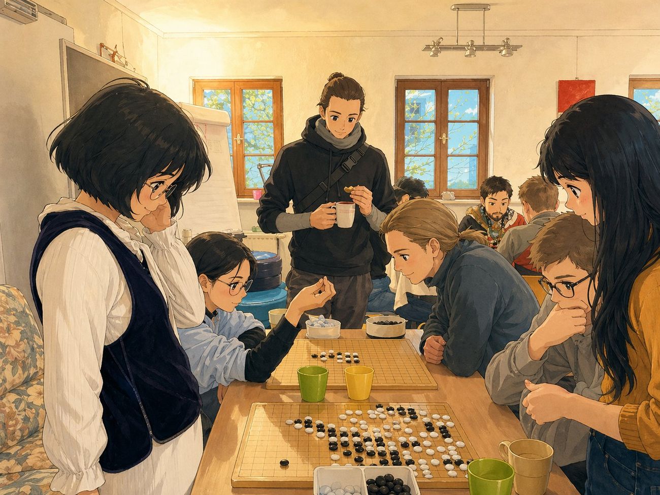 Illustration: A board-game session in the club room – exchange between the cultures
