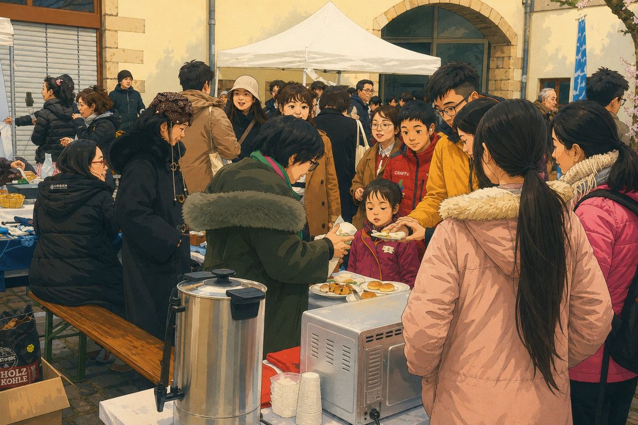 Illustration: Lively activity at the club stand